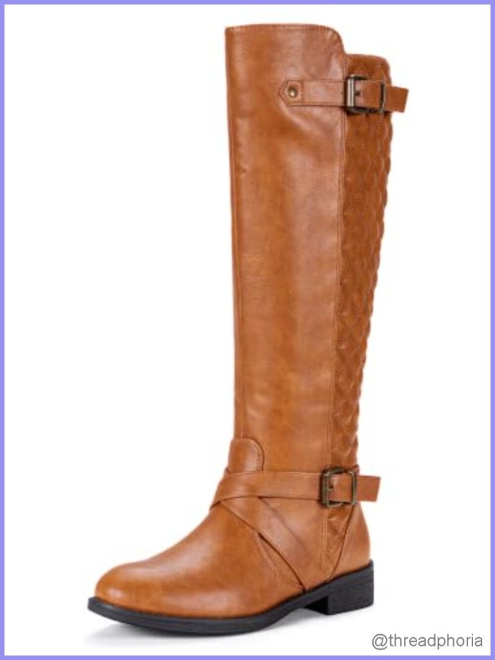 Knee High Riding Boots Round Toe Low Block Heel Faux Leather Side Zip